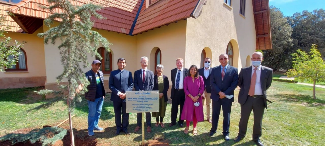  Ambassador Rajesh Vaishnaw planted a sapling at Al Akhawayn University, Ifrane on the occasion of 152nd  birth anniversary of Mahatma Gandhi & 75 years of India's Independence