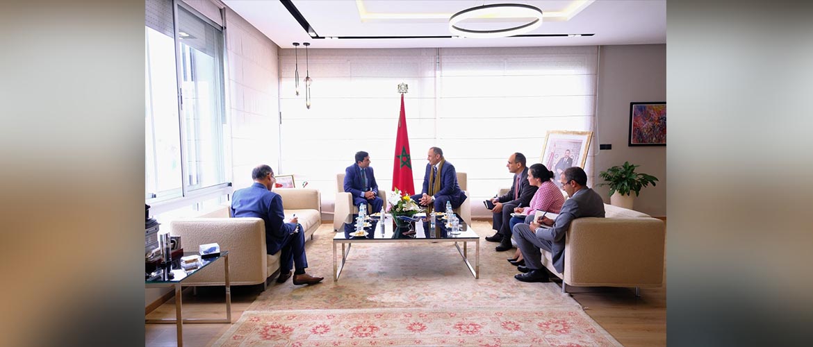  <p style="fcolor: #fff;  font-size: 15px; margin-bottom: -21px;"><b> Ambassador Rajesh Vaishnaw meeting Minister of Industry and Trade of Morocco Mr. Ryad Mezzour </b></p>