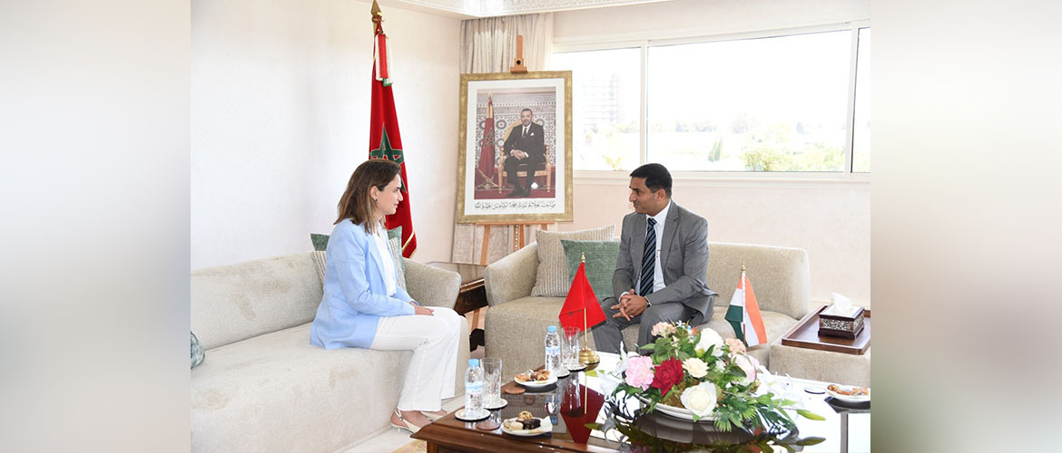  <p style="fcolor: #fff;  font-size: 15px; margin-bottom: -21px;"><b>Ambassador H.E. Rajesh Vaishnaw meeting Minister Delegate incharge of Digital Transition and Administration Reform of Morocco H.E. Ghita Mezzour.</b></p>