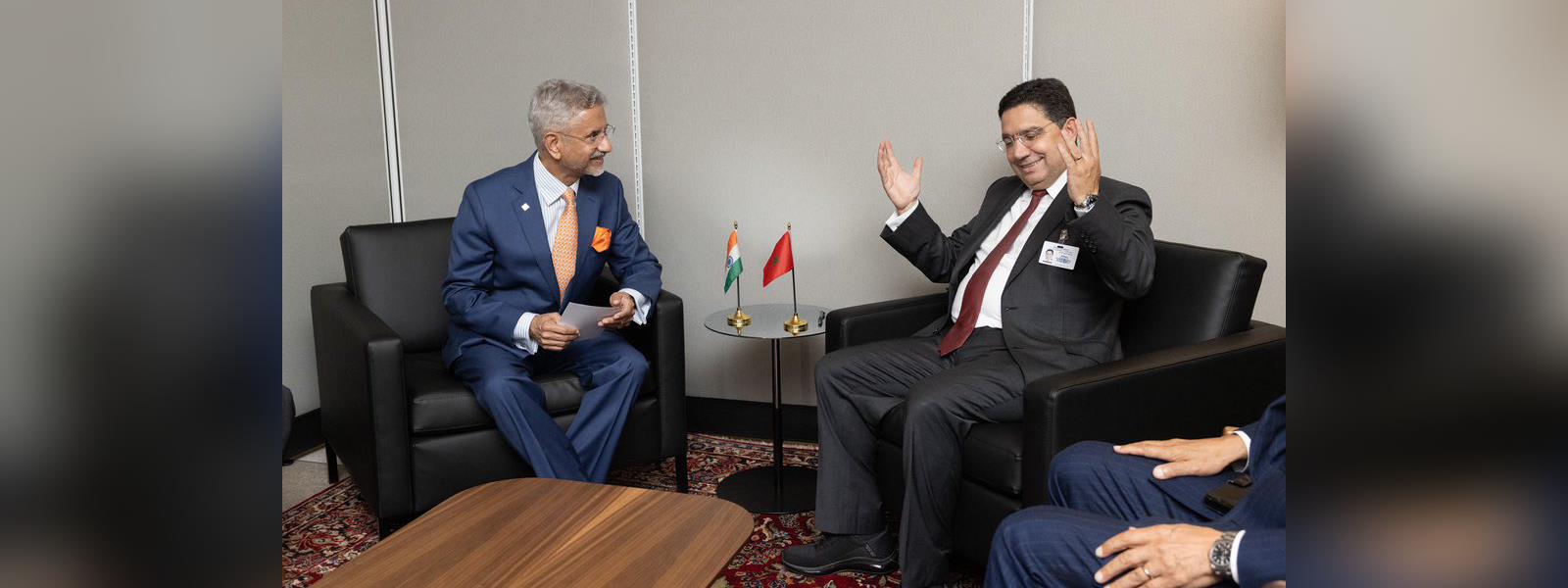  <p style="fcolor: #fff;  font-size: 15px; margin-bottom: -21px;"><b>External Affairs Minister, H.E. Dr. S. Jaishankar met H.E. Mr. Nasser Bourita, Minister of Foreign Affairs, African Cooperation and Expatriates of Morocco on the sidelines of 79th UNGA in New York</b></p>